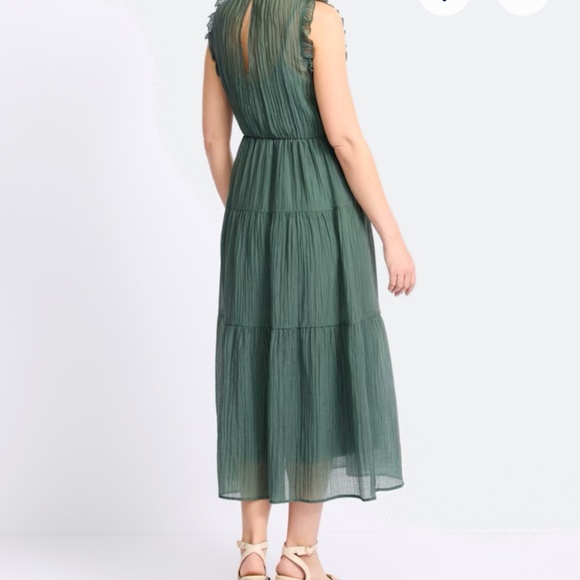 Midi Dress Nine Britton Sheer Green Tiered Sleeveless Dress Size M NWOT - Picture 3 of 4